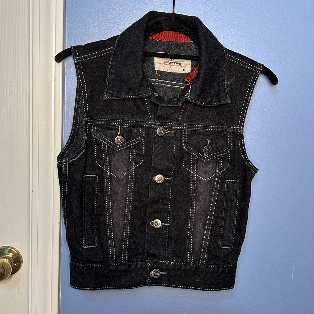 MJ Collection Black Denim Vest w Contrast Stitching